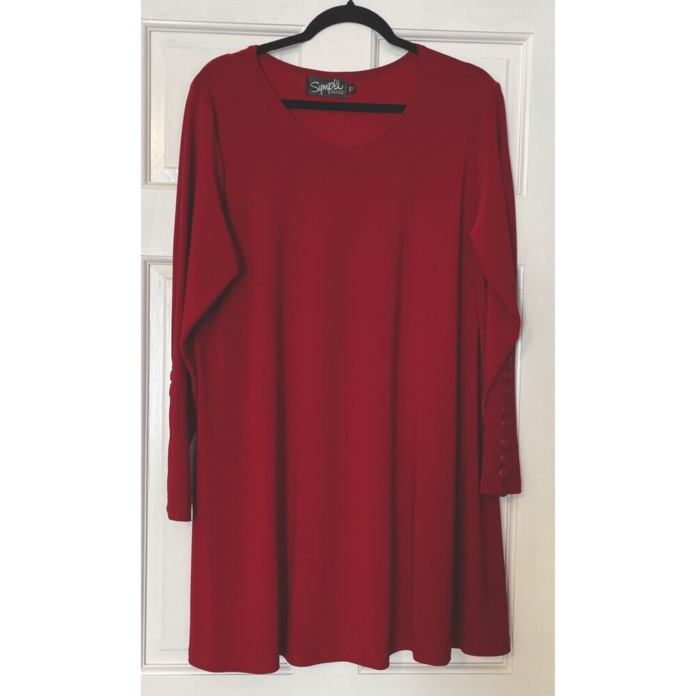 Sympli Grand Dress Womens 0G Demi Red Slinky Stretch A-line Lagenlook Canada